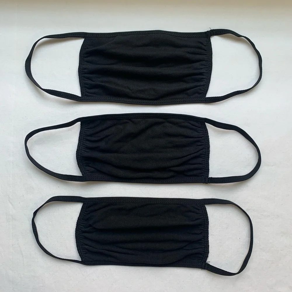 New 3 Pack Black Cotton 3 Ply Reusable Face Mask
